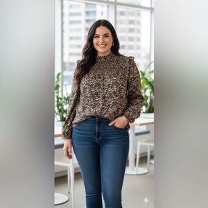 Draper James RSVP floral long sleeve Ruffle shoulder blouse size XXL